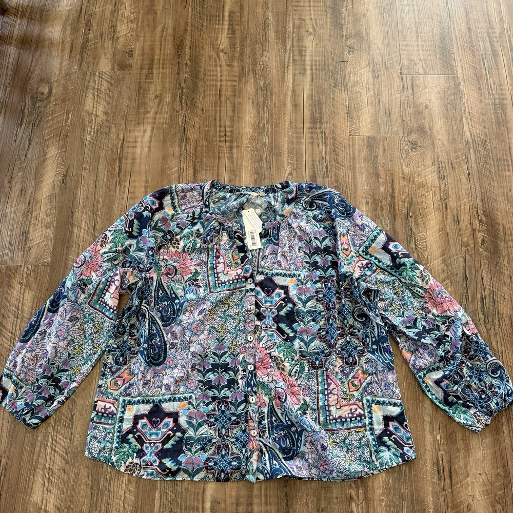 NWT Soft Surroundings Blouse Tunic Size 3X Hand Beaded Sequin Floral Print Boho